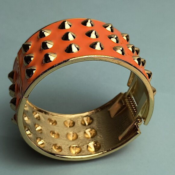Statement Chunky Spiked Enamel Inged Bangle Bracelet Bright Orange Gold … - Picture 6 of 6